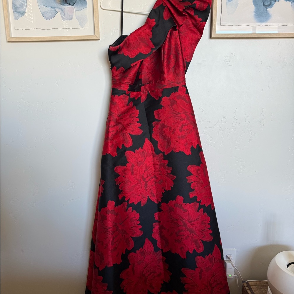 Adrianna Papell One-Shoulder Red and Black Dress